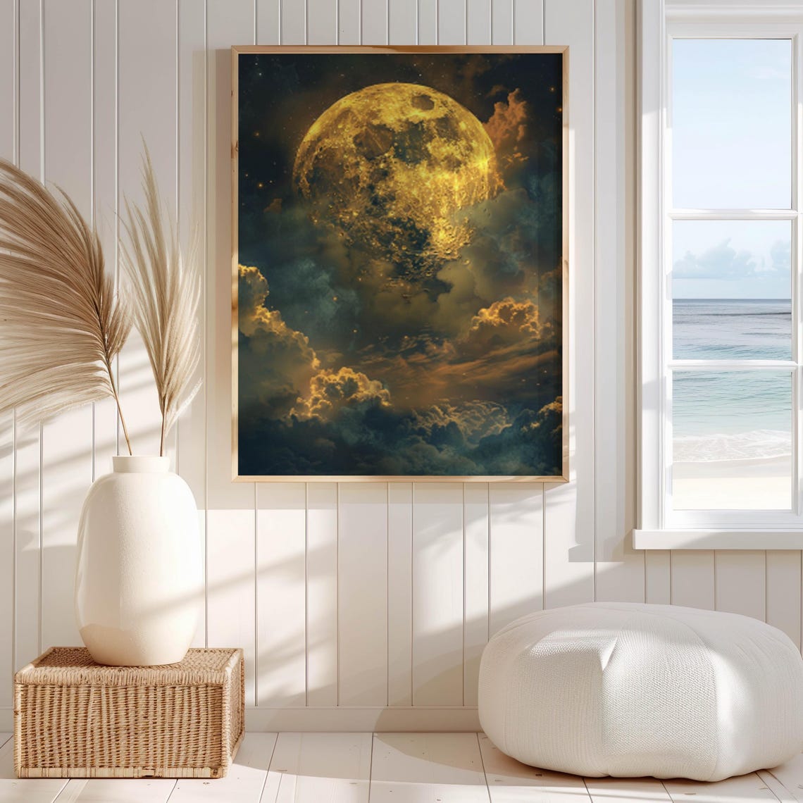 Giant Golden Moon Behind Dark Storm Clouds Moody Night Poster - Image 6
