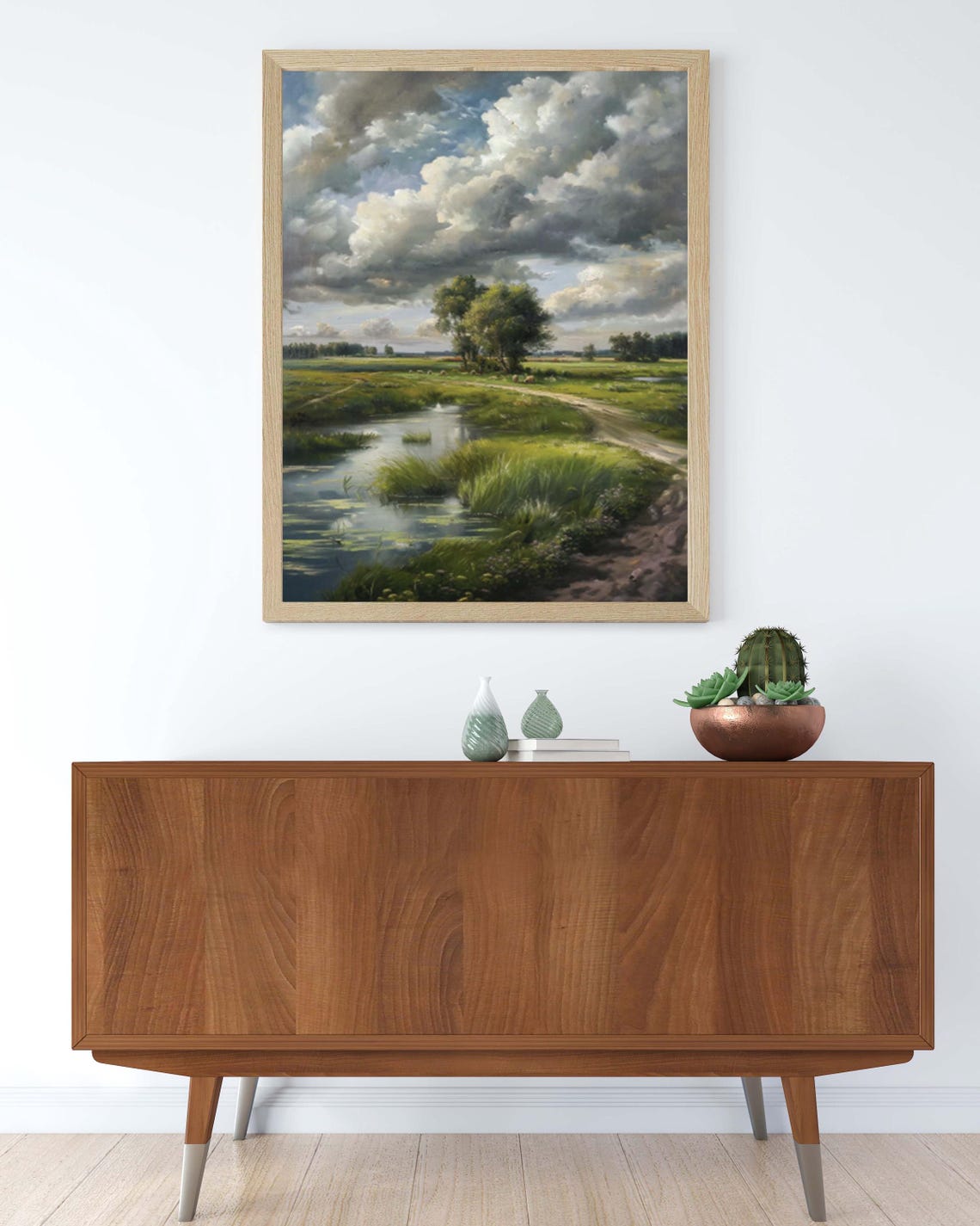 Winding Stream Through Meadow Under Dramatic Cloudscape Poster - Image 6