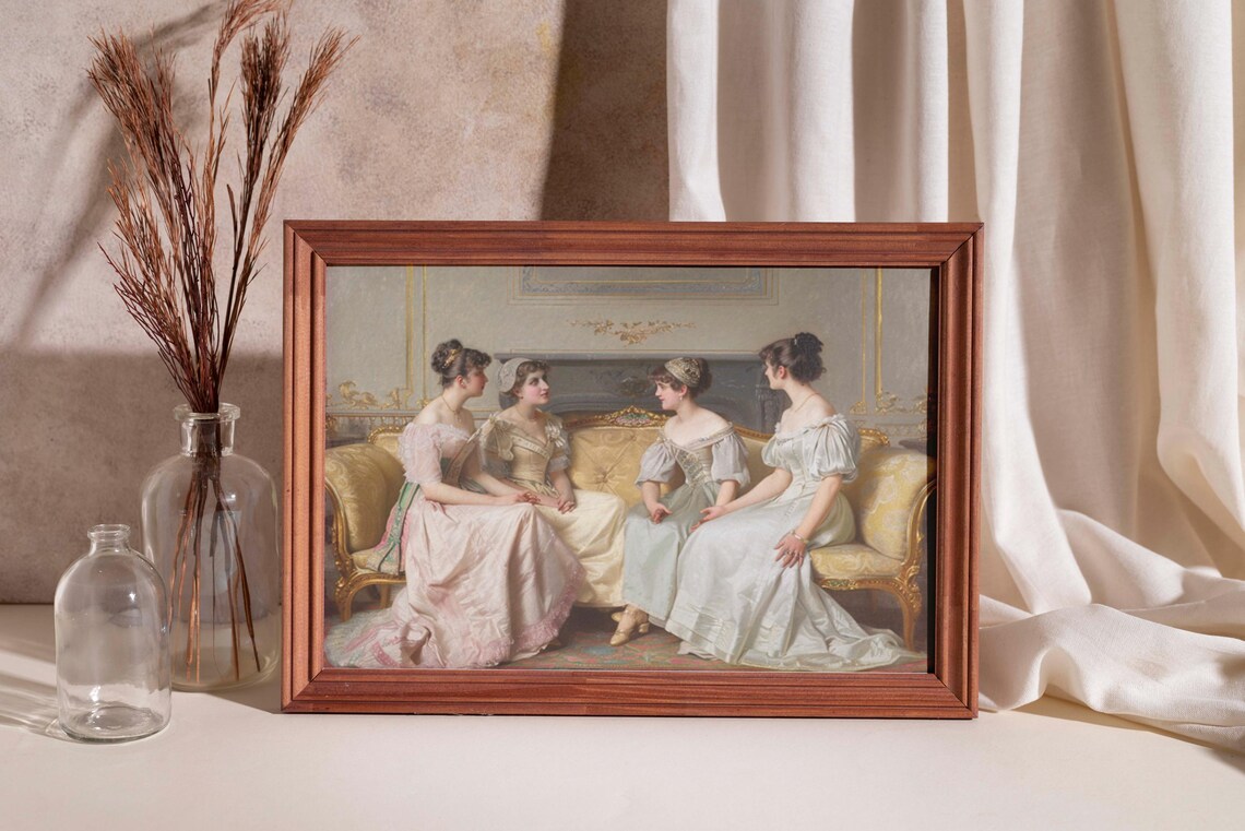 Four Victorian Ladies Chatting in Classic Oil Painting Poster - Image 4