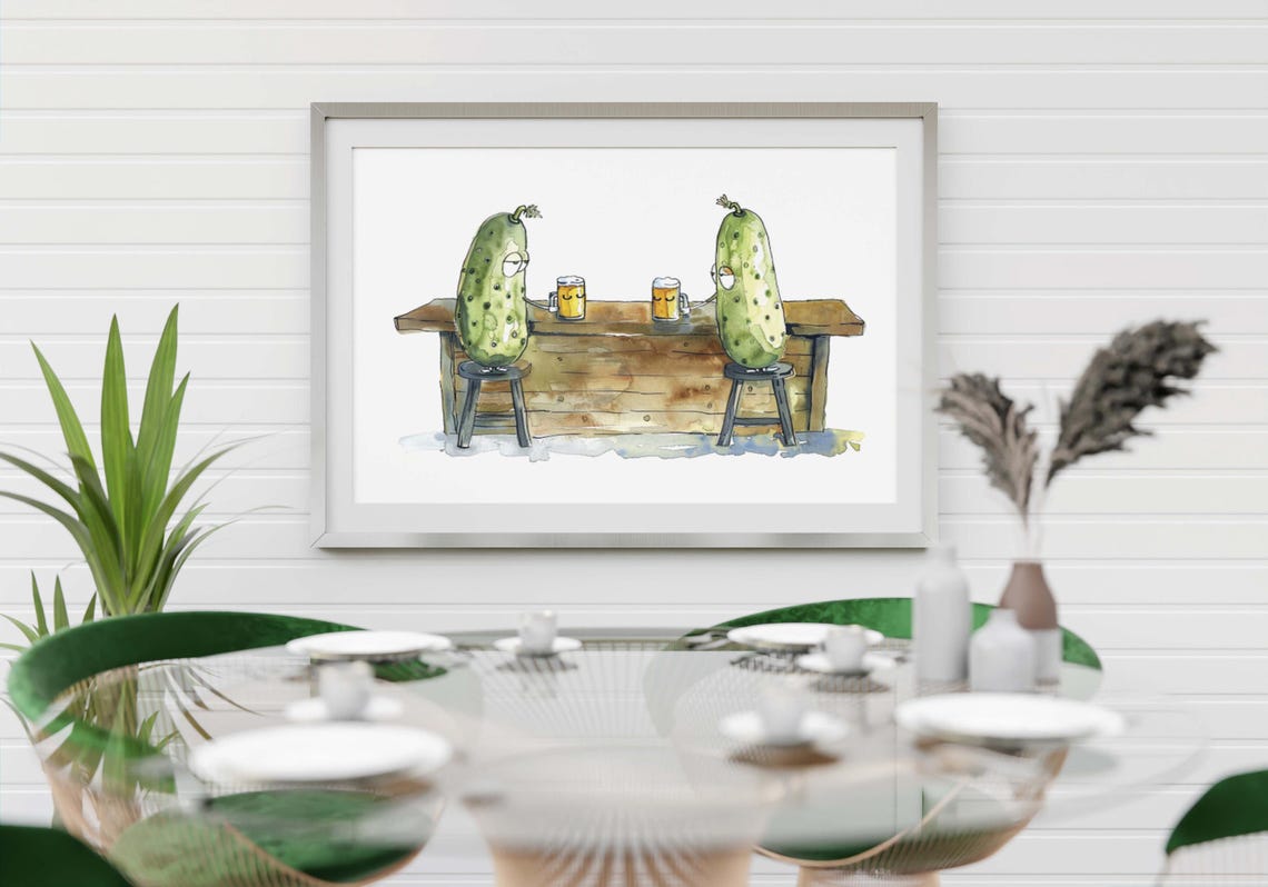 Funny Pickles Sipping Beer Together at a Rustic Wooden Bar Poster - Image 3