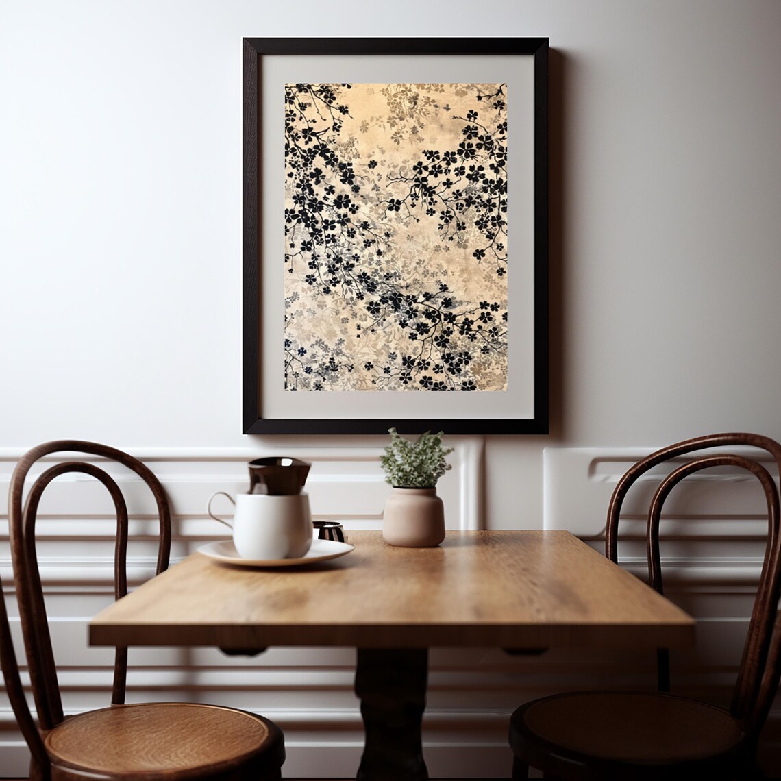 Black Floral Silhouettes on Champagne Botanical Gallery Wall Art - Image 5
