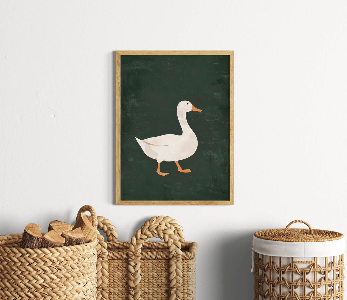 White Goose Side Profile on Dark Green Minimalist Chalkboard Poster - Image 6