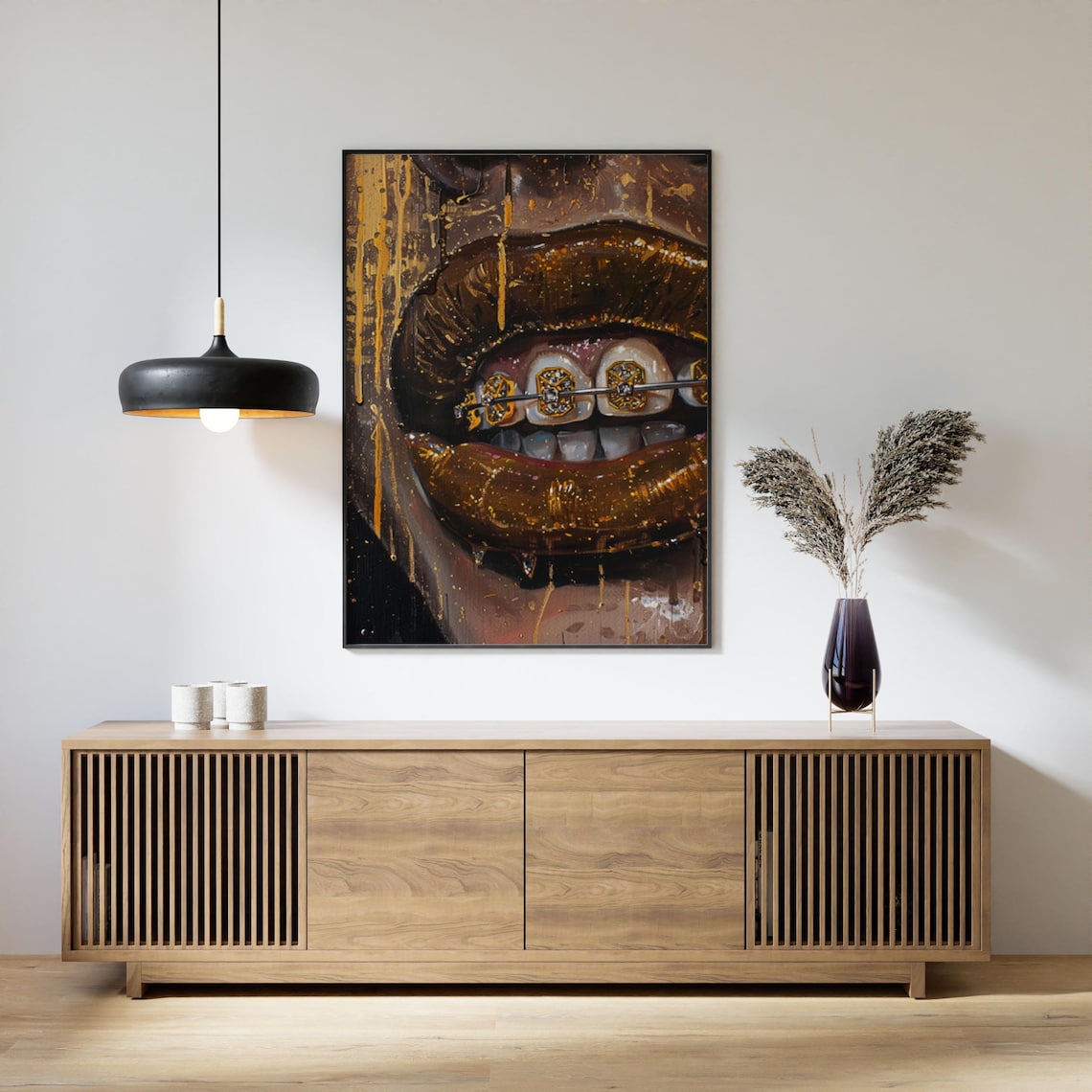Bronze Lips with Gold Tooth Grill Dripping Paint Art Portrait Poster - Image 5
