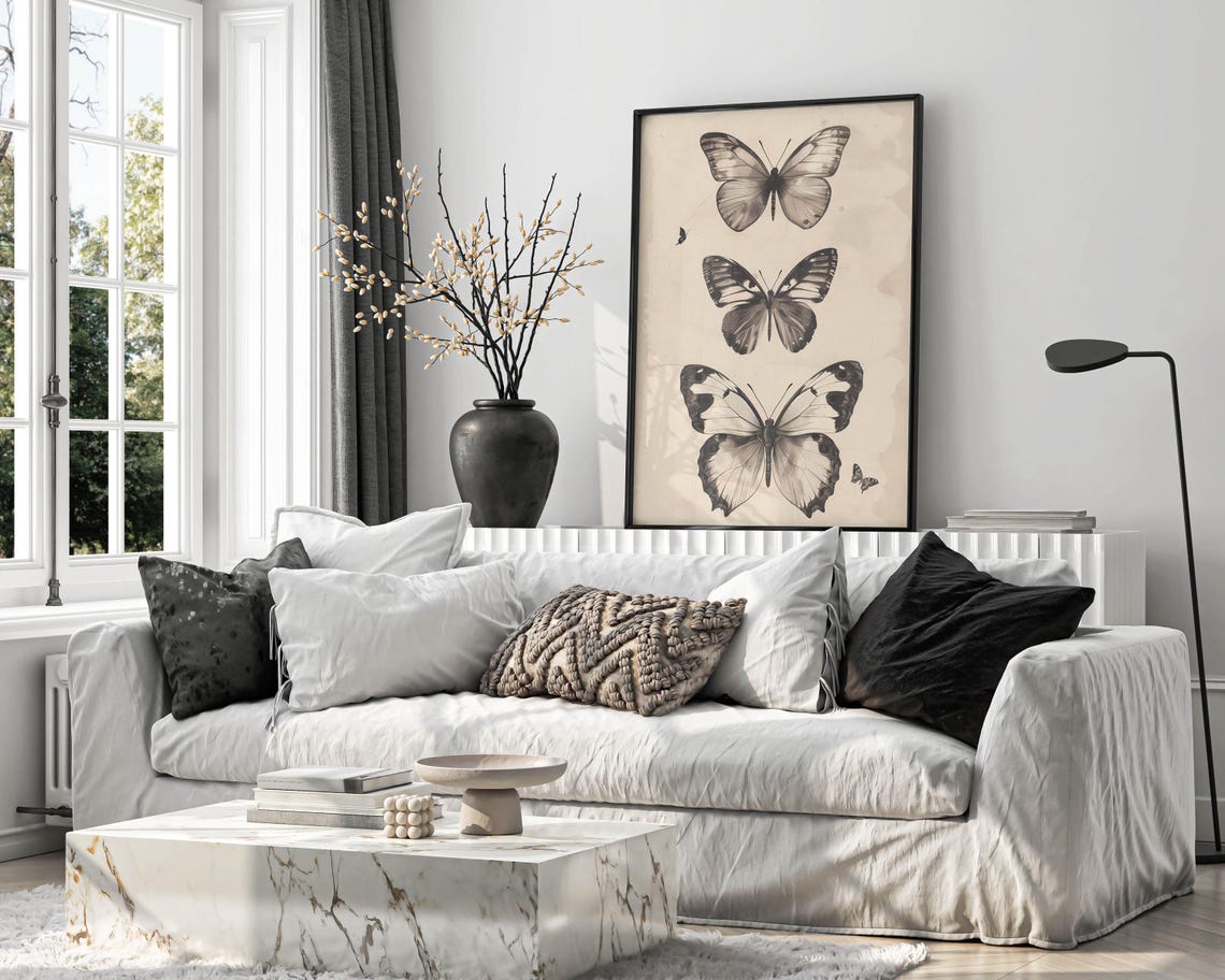 Three Vintage Butterflies Stacked Vertically on Aged Paper Poster - Image 5