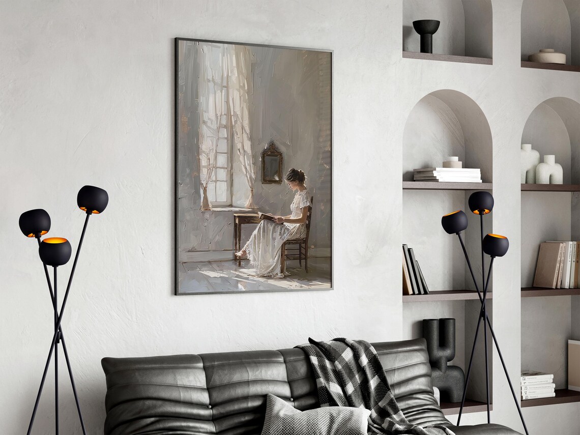 Woman in White Dress Reading by a Tall Window Vintage Poster - Image 6