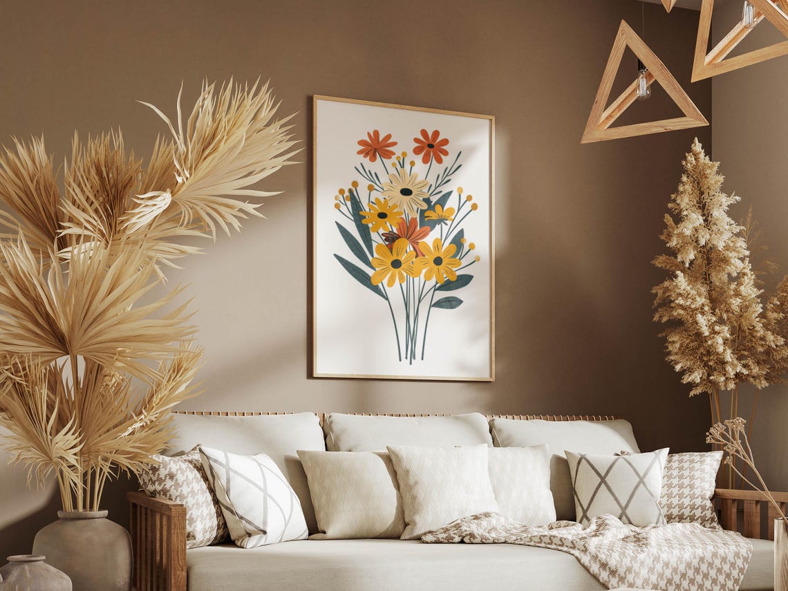 Colorful Daisy Bouquet Modern Flat Floral Illustration Art Poster - Image 3