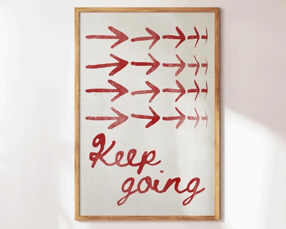 Keep Going Print Inspirational Wall Art Retro Self Love Decor Mid Century Affirmation Poster Uplifting Gift For Home