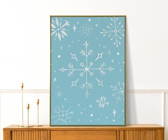 Blue Snowflakes Christmas Pattern Festive Holiday Winter Wall Art