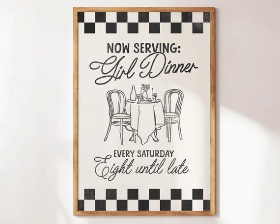 Girls Dinner Print Hot Girly Wall Art Retro Kitchen Preppy Apartment Decor Trendy Funny 90s
