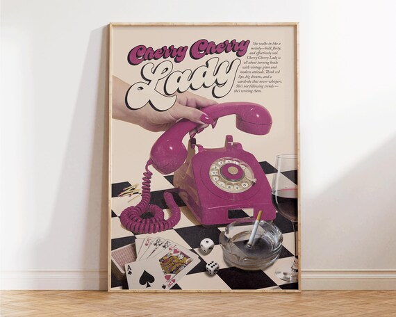 Cherry Cherry Lady Magenta Retro Phone Pop Art Vintage Glamour Poster