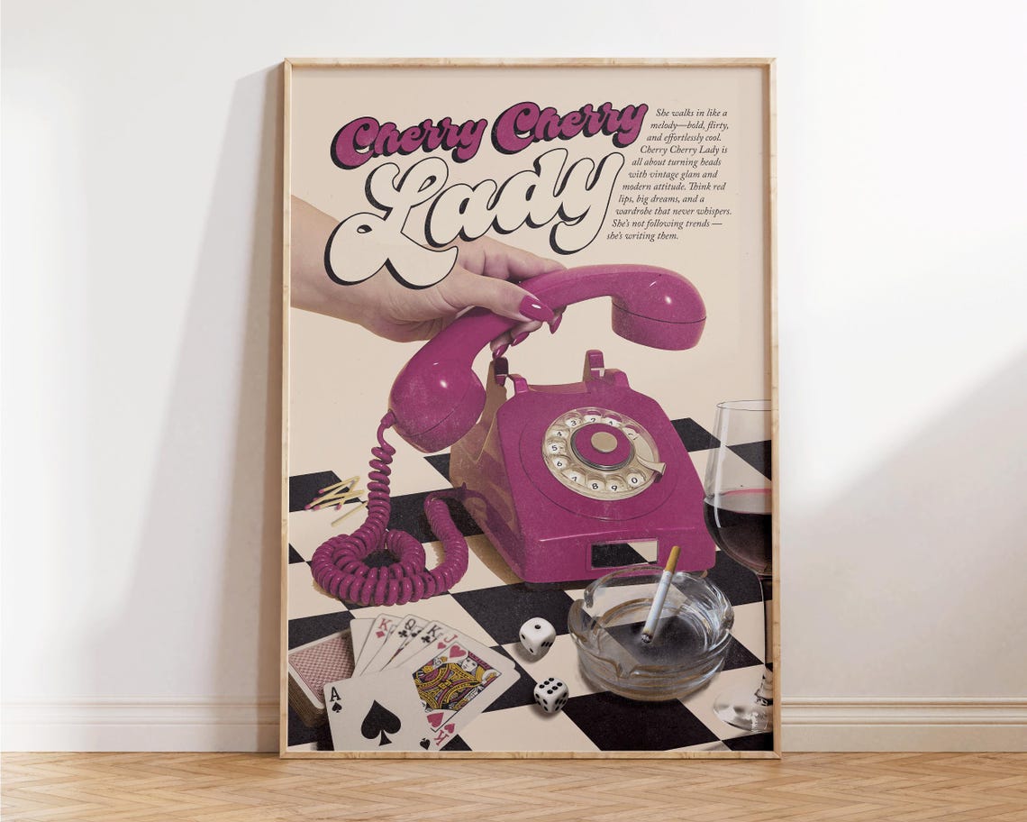 Cherry Cherry Lady Magenta Retro Phone Pop Art Vintage Glamour Poster