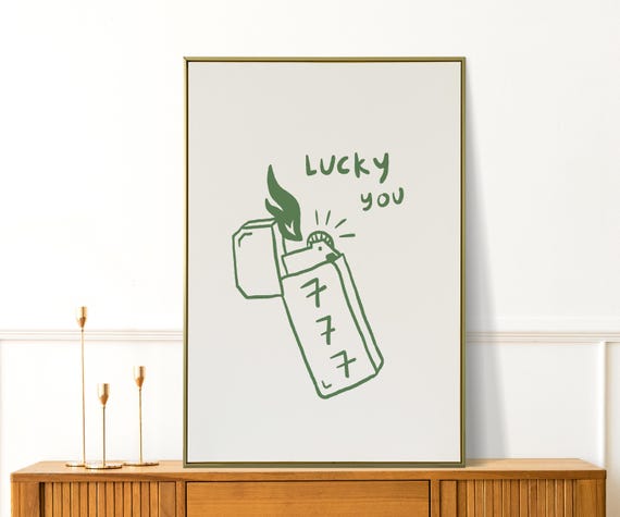 Lucky Print Angel Numbers Wall Art Affirmation Quotes Preppy Apartment Decor Cute Illustration Poster Girly 777