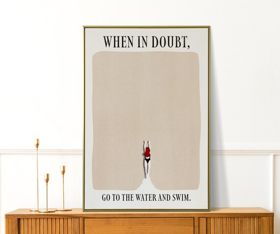 When In Doubt Go To The Water Retro Beach Wall Art Coastal Illustration Print Preppy Apartment Decor Modern Ocean