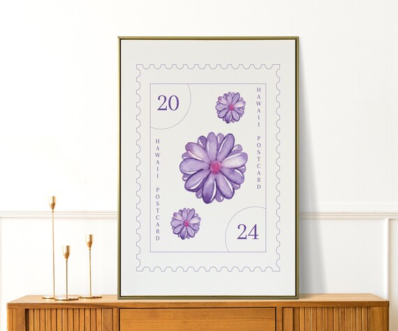 Floral Stamp Print Retro Flower Wall Art Trendy Apartment Decor Botanical Illustration For Bedroom Postage Poster Home Gift