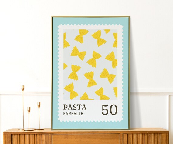 Farfalle Pasta Postage Stamp Style Retro Italian Kitchen Print
