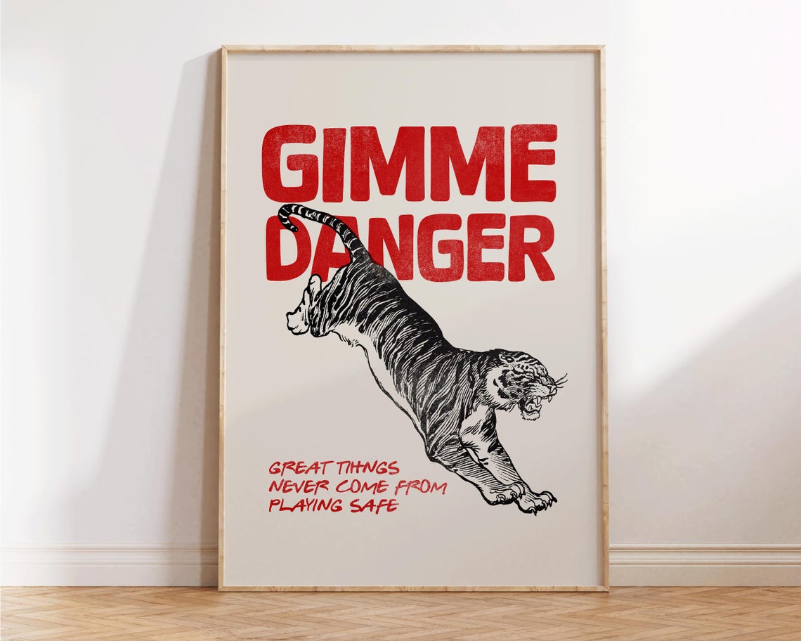 Gimme Danger Red Bold Typography Leaping Tiger Motivational Poster