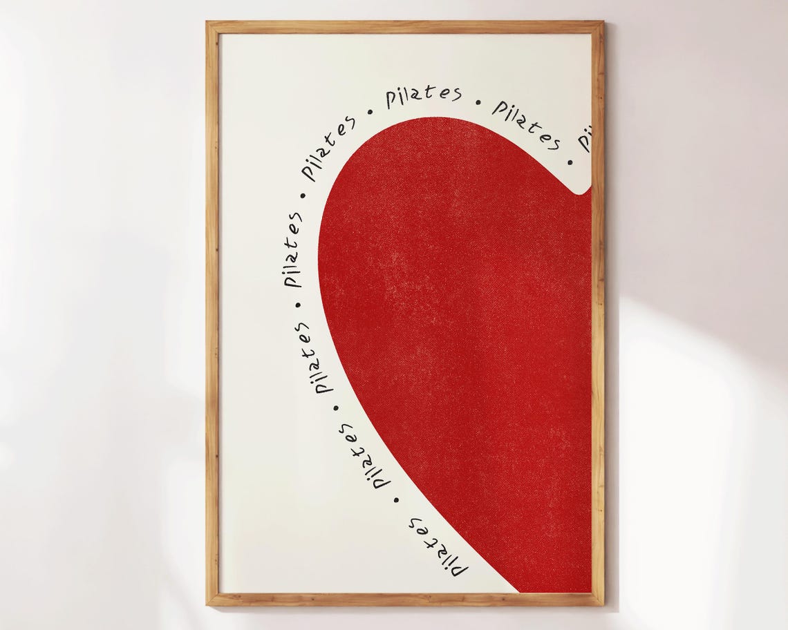 Red Half Heart Pilates Script Minimalist Kitchen Studio Print