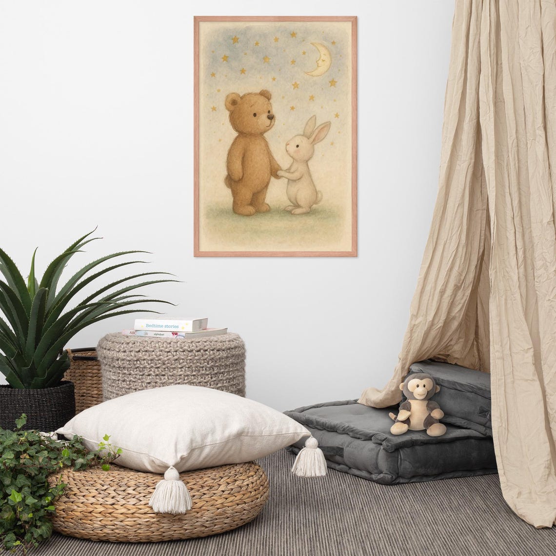 Teddy Bear And Bunny, Nursery Decor Watercolor - Image 3
