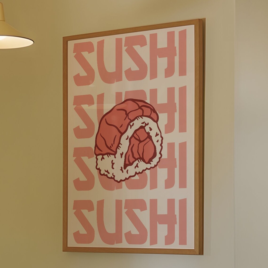 Tuna Nigiri Sushi Bold Retro Pink Typography Japanese Kitchen Poster