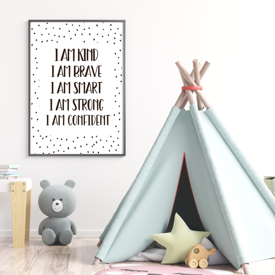 Kids Affirmations I Am Kind Brave Smart Strong Polka Dot Poster - Image 2