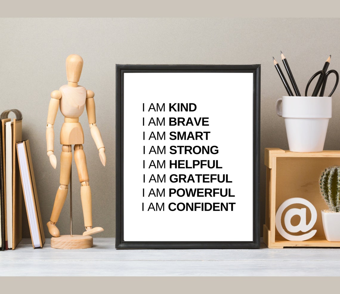 Kids Daily Affirmations I Am Kind Brave Smart Confidence Poster - Image 3
