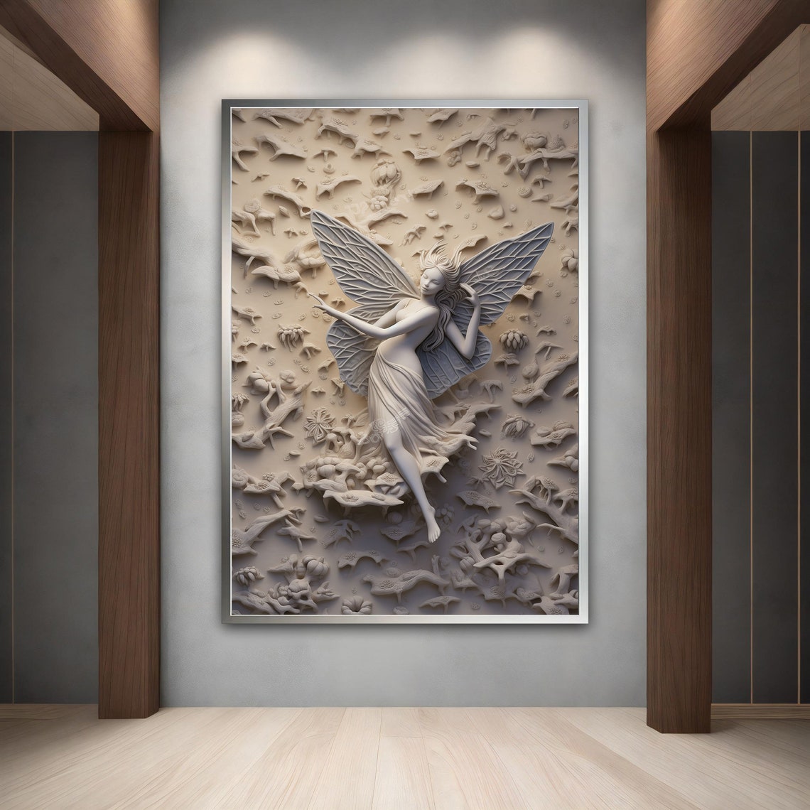 White Fairy Angel Woman Wings Relief Sculpture Graceful Art Poster - Image 4