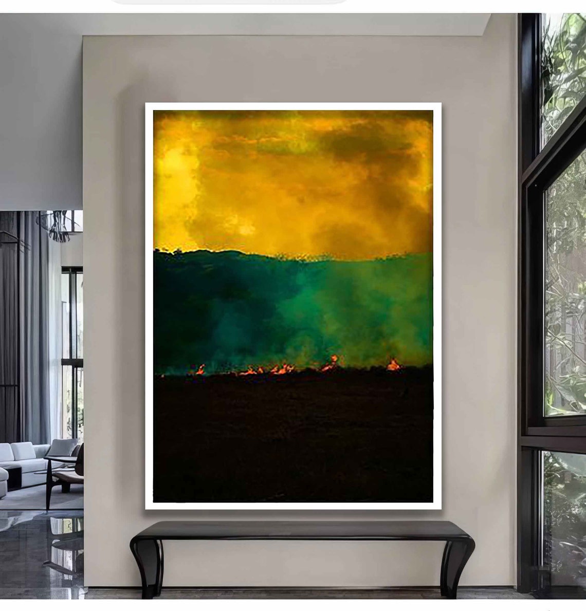 Yellow Green Black Storm Abstract Landscape Modern Wall Art Poster - Image 2