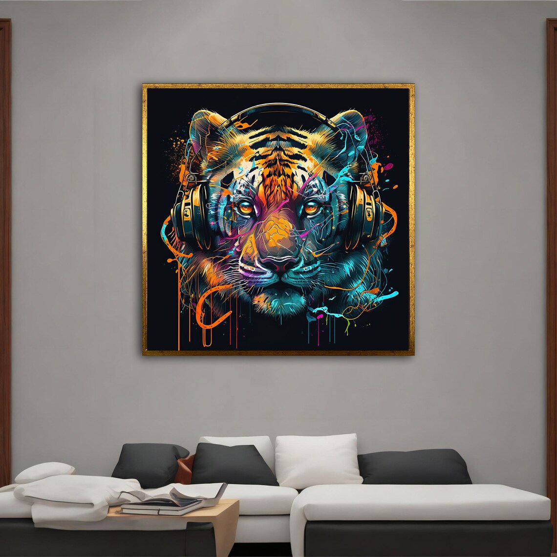 Tiger Wearing Headphones Neon Pop Art Colorful Music Wall Poster - Image 5