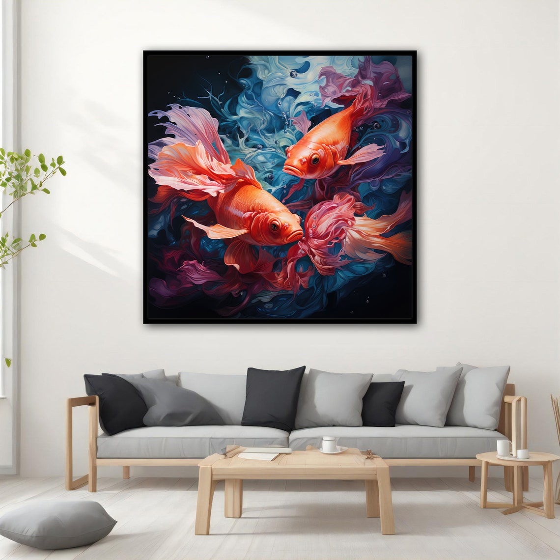 Twin Koi Fish Orange Goldfish Dark Teal Waters Wall Art Poster - Image 5