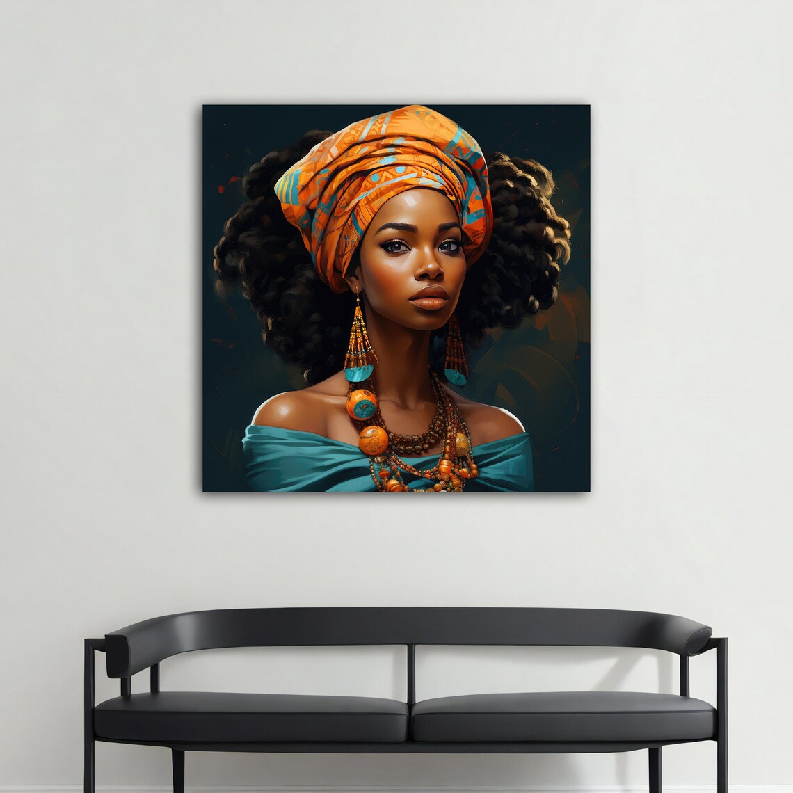African Woman In Orange Headwrap With Tribal Jewelry Art Poster - Image 3