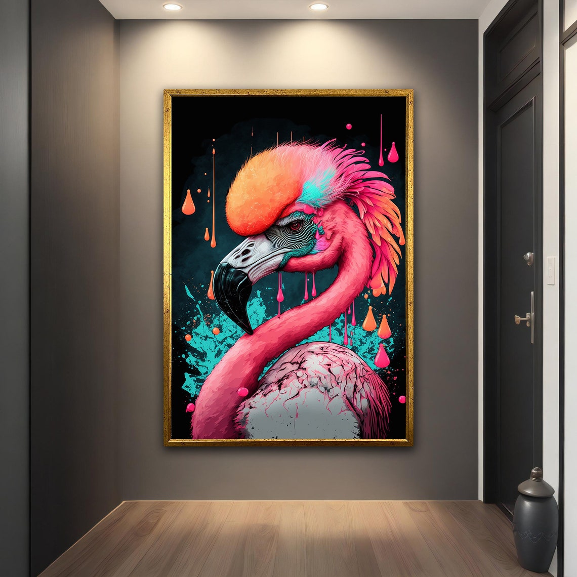 Neon Flamingo Head Paint Drip Pop Art Colorful Bird Poster Print - Image 5
