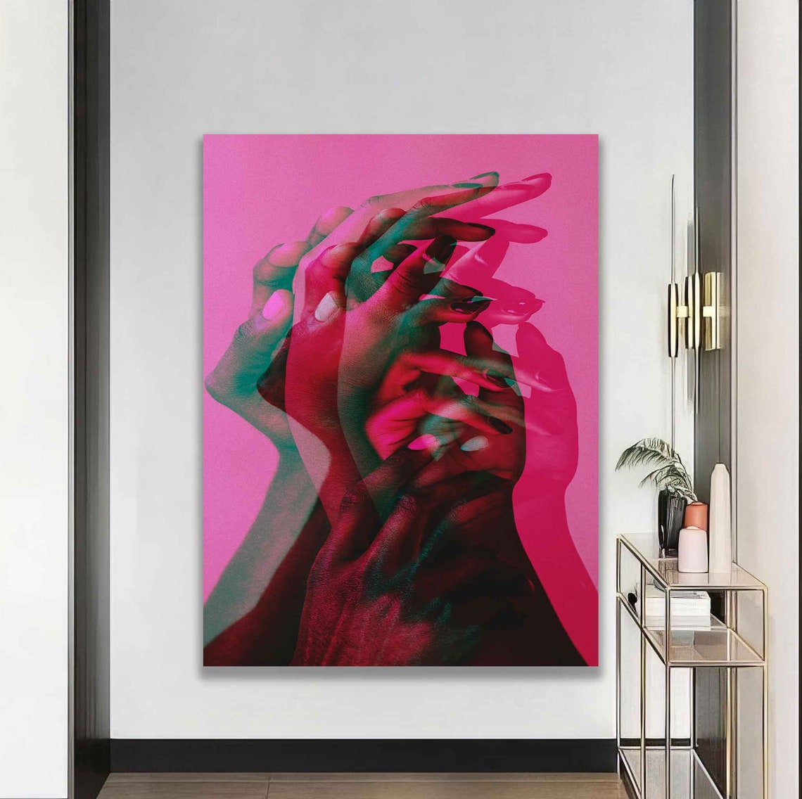 Romantic Couple Intertwined Hands Double Exposure Pink Love Poster - Image 4