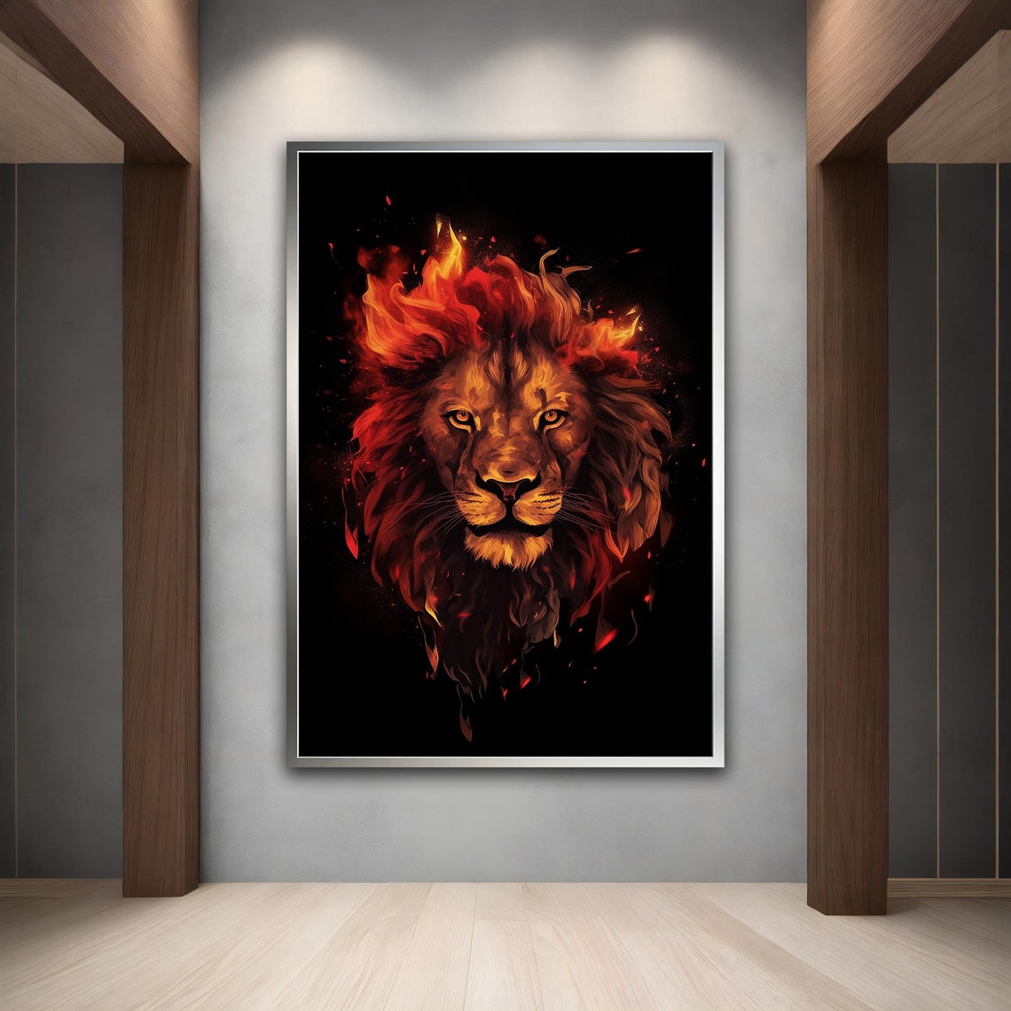 Fiery Lion Burning Mane Black Background Bold Wall Art Poster - Image 5