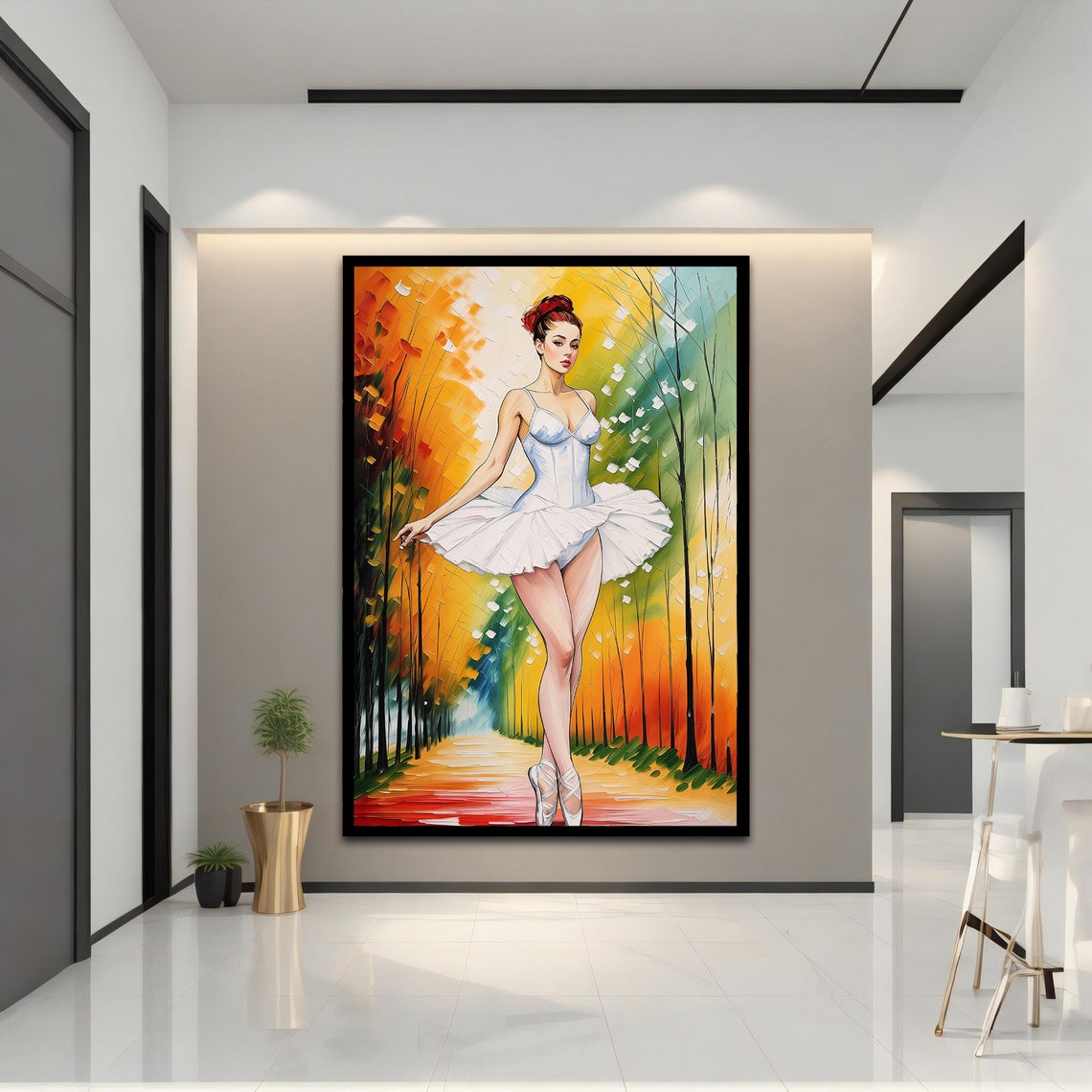 Ballerina En Pointe Autumn Forest Path Colorful Dance Art Print - Image 5