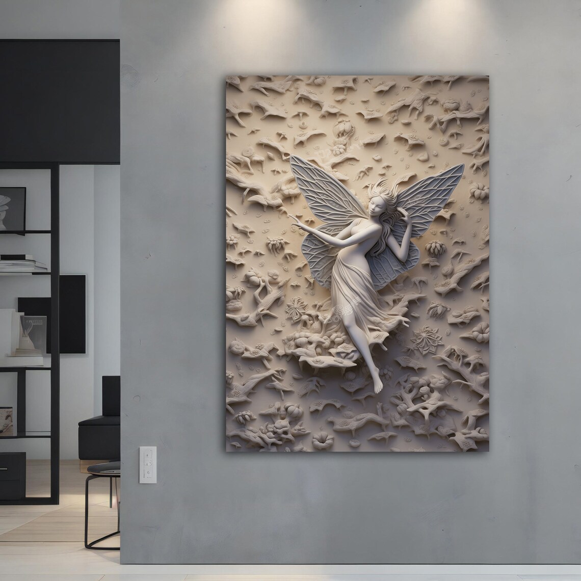 White Fairy Angel Woman Wings Relief Sculpture Graceful Art Poster - Image 5