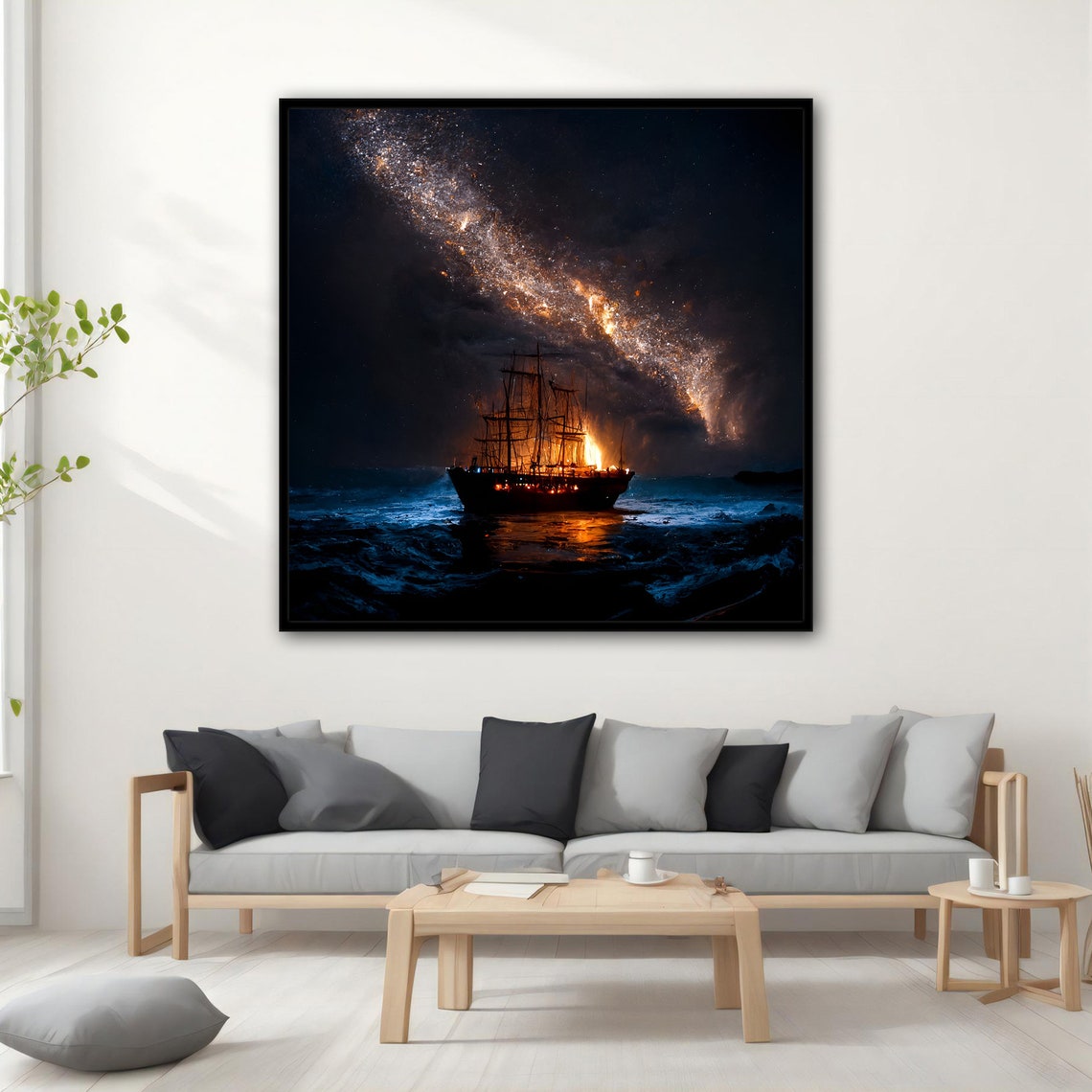 Tall Ship Under Milky Way Starry Night Ocean Dramatic Art Poster - Image 2