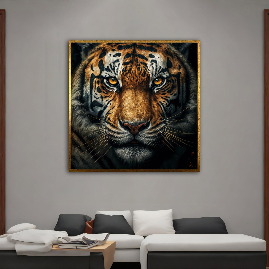Realistic Tiger Face Close Up With Intense Amber Eyes Art Poster - Image 3