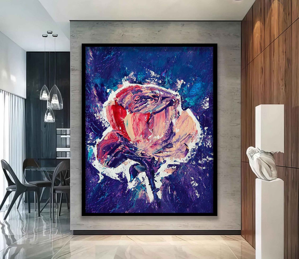 Pink Rose Purple Background Bold Abstract Flower Wall Art Poster - Image 2