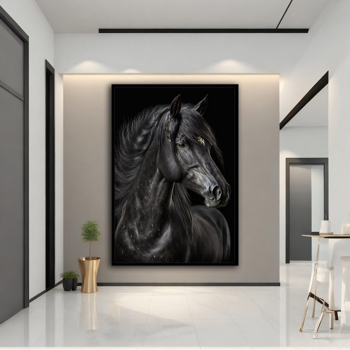 Black And Gold Horse Print Horse Wall Art Animal Animal Print Black Horse Black Horse Print - Image 3