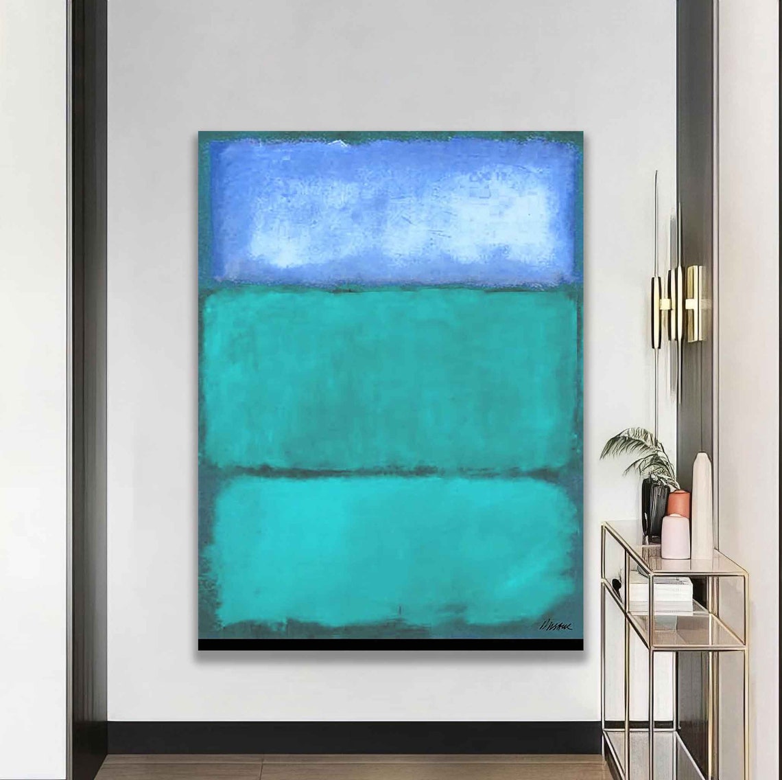 Blue Turquoise Color Field Abstract Serene Minimalist Wall Art Poster