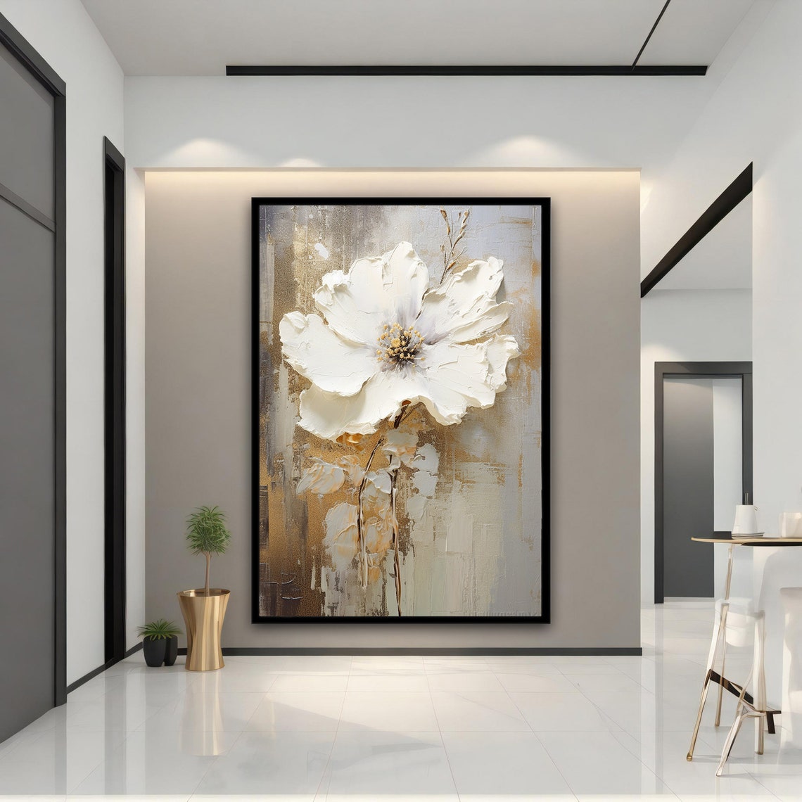 White Magnolia Impasto Gold Background Elegant Floral Wall Art Poster - Image 3