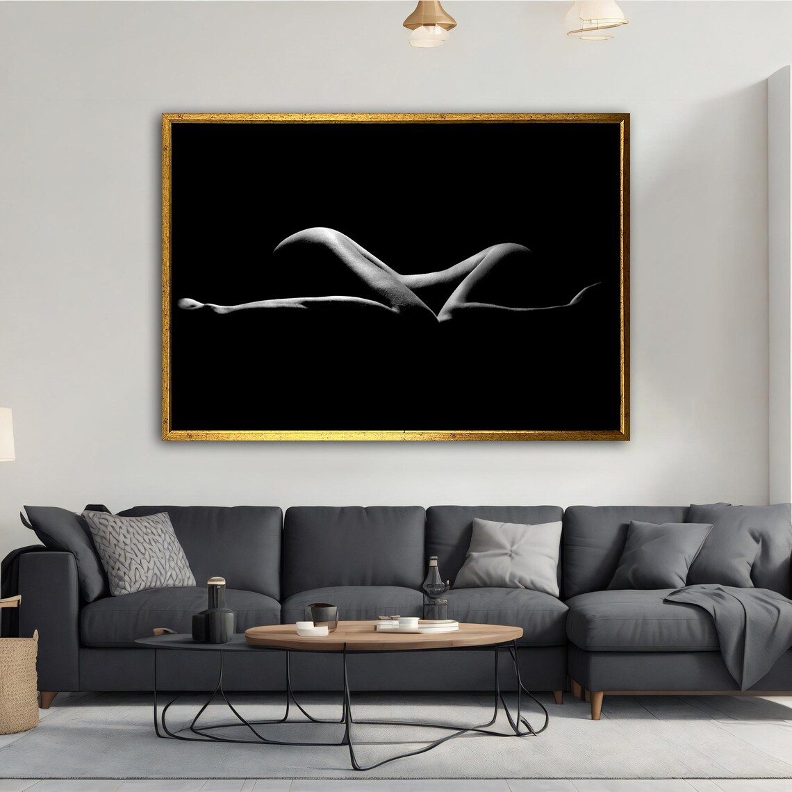 Black White Nude Woman Body Photo Artistic Silhouette Fine Art Wall Poster - Image 2