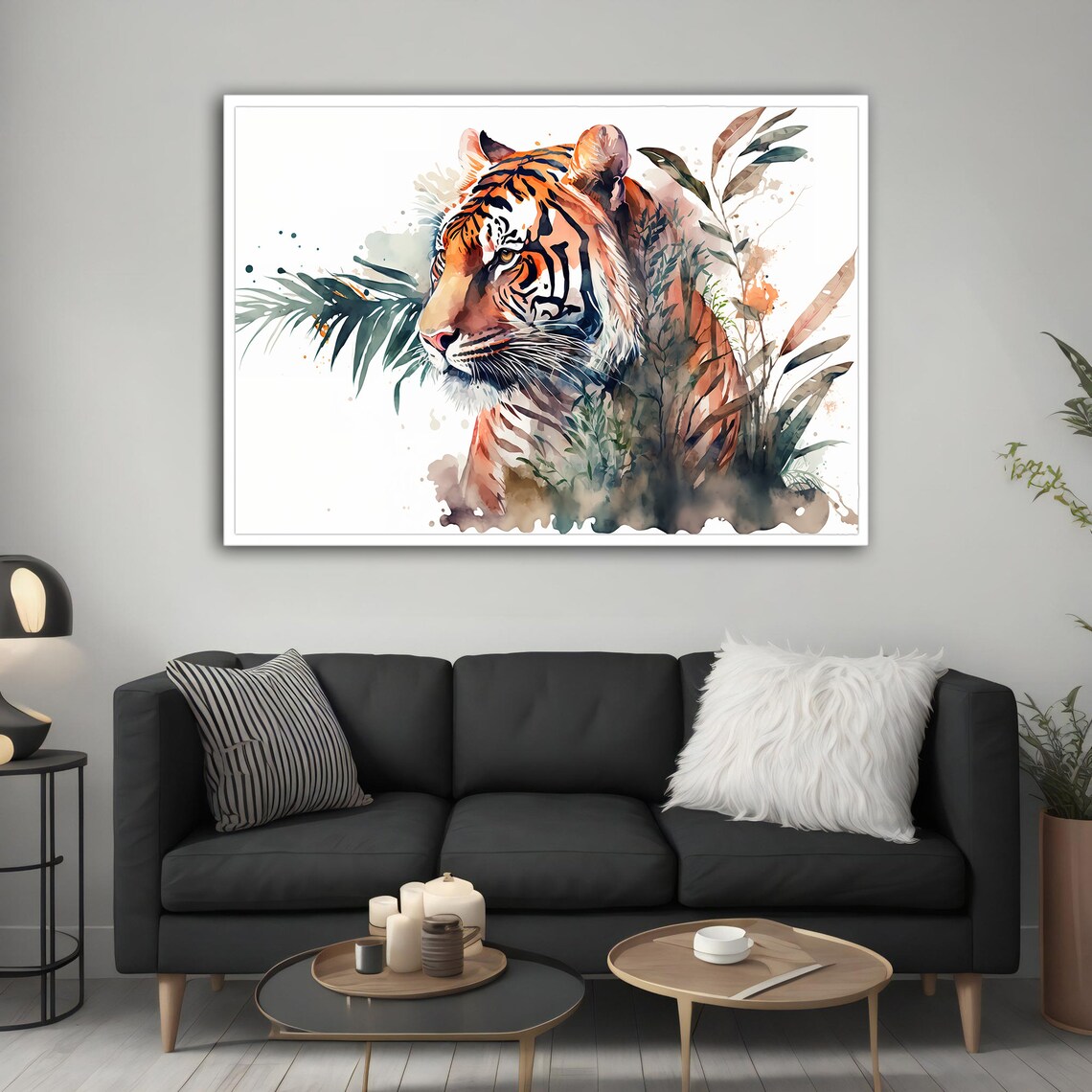 Tiger Portrait Watercolor Painting Tropical Leaves Wild Jungle Wall Poster - Image 4