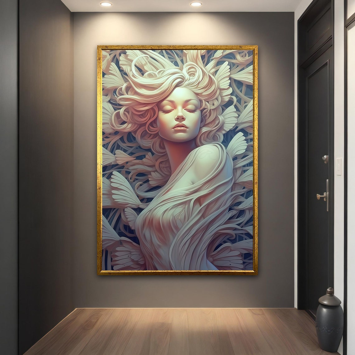 Ivory Shell Hair Sculpture Woman 3D Relief Serene Modern Art Poster - Image 5