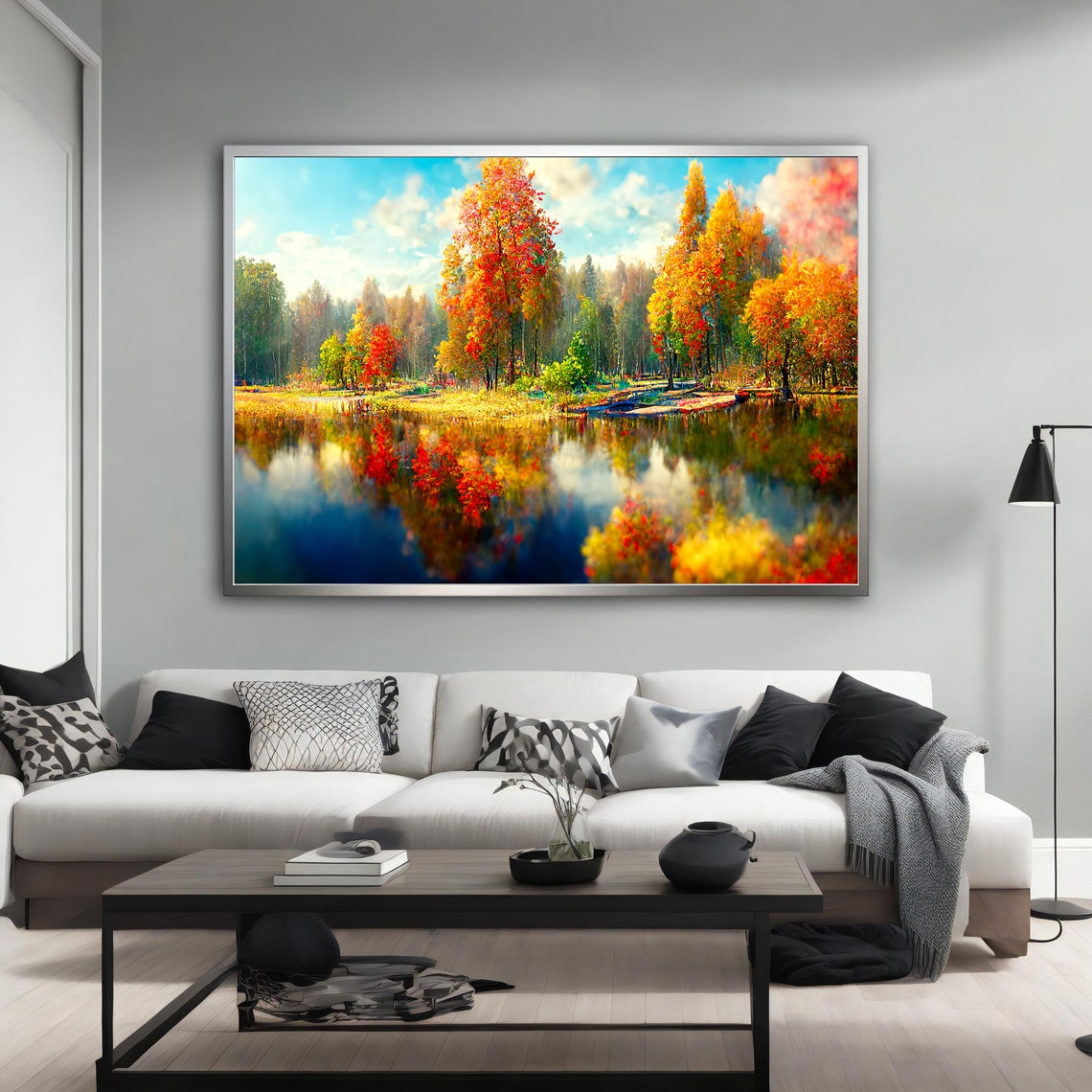 Autumn Lake Fall Foliage Mirror Reflection Colorful Landscape Poster - Image 2