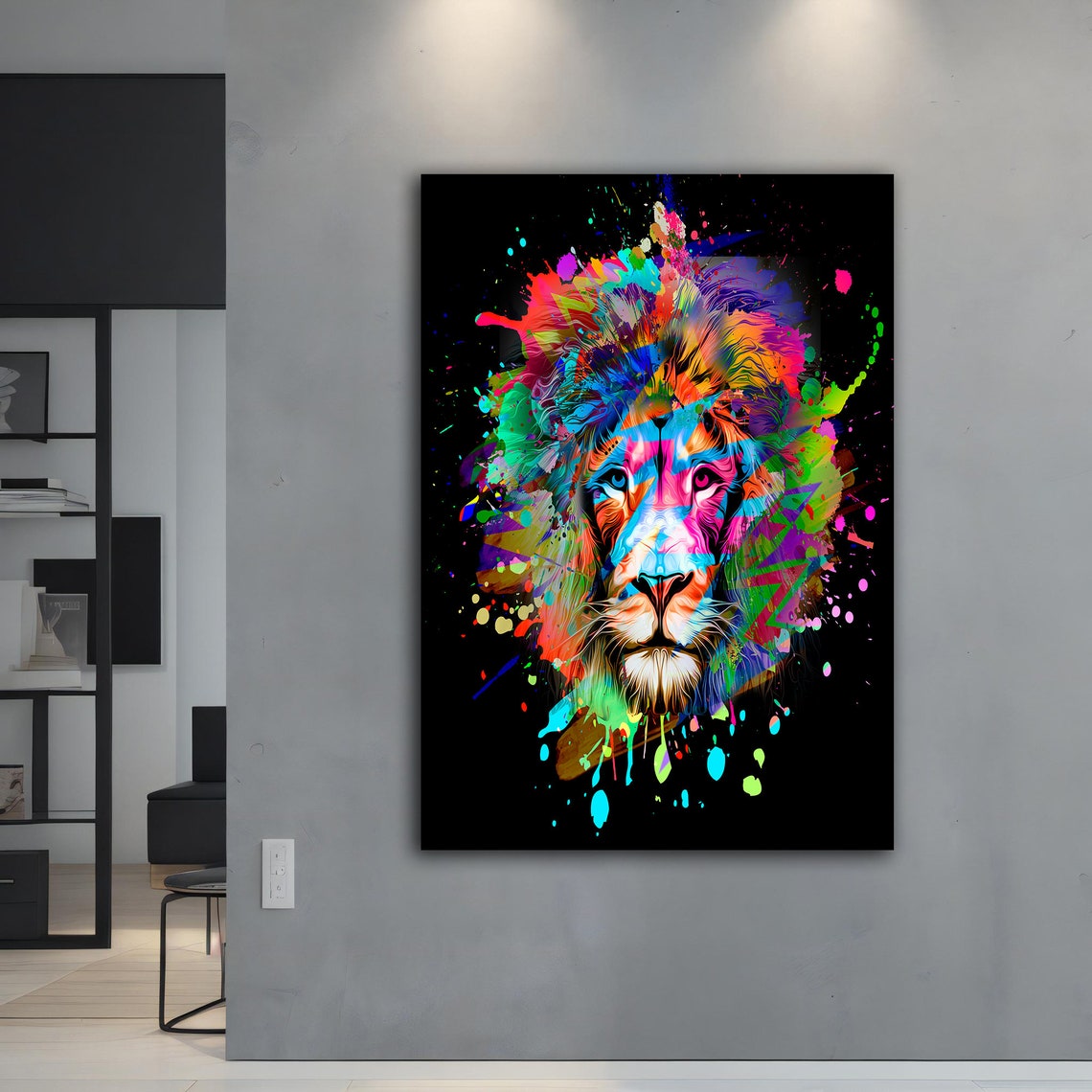 Colorful Lion Splash Paint Abstract Animal Portrait Wall Art Poster