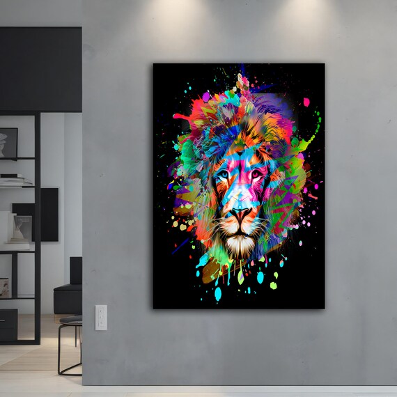 Colorful Lion Splash Paint Abstract Animal Portrait Wall Art Poster