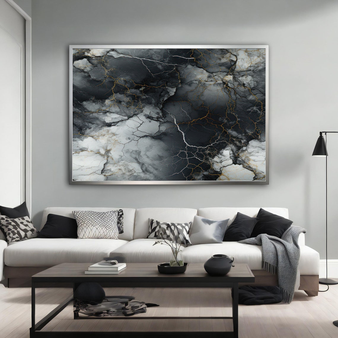 Black Grey Marbling Abstract Painting Ink Cloud Texture Wall Poster - Image 5