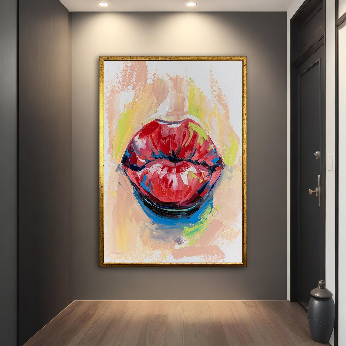 Red Lips Pop Art Painting Colorful Abstract Lip Wall Art Print - Image 5