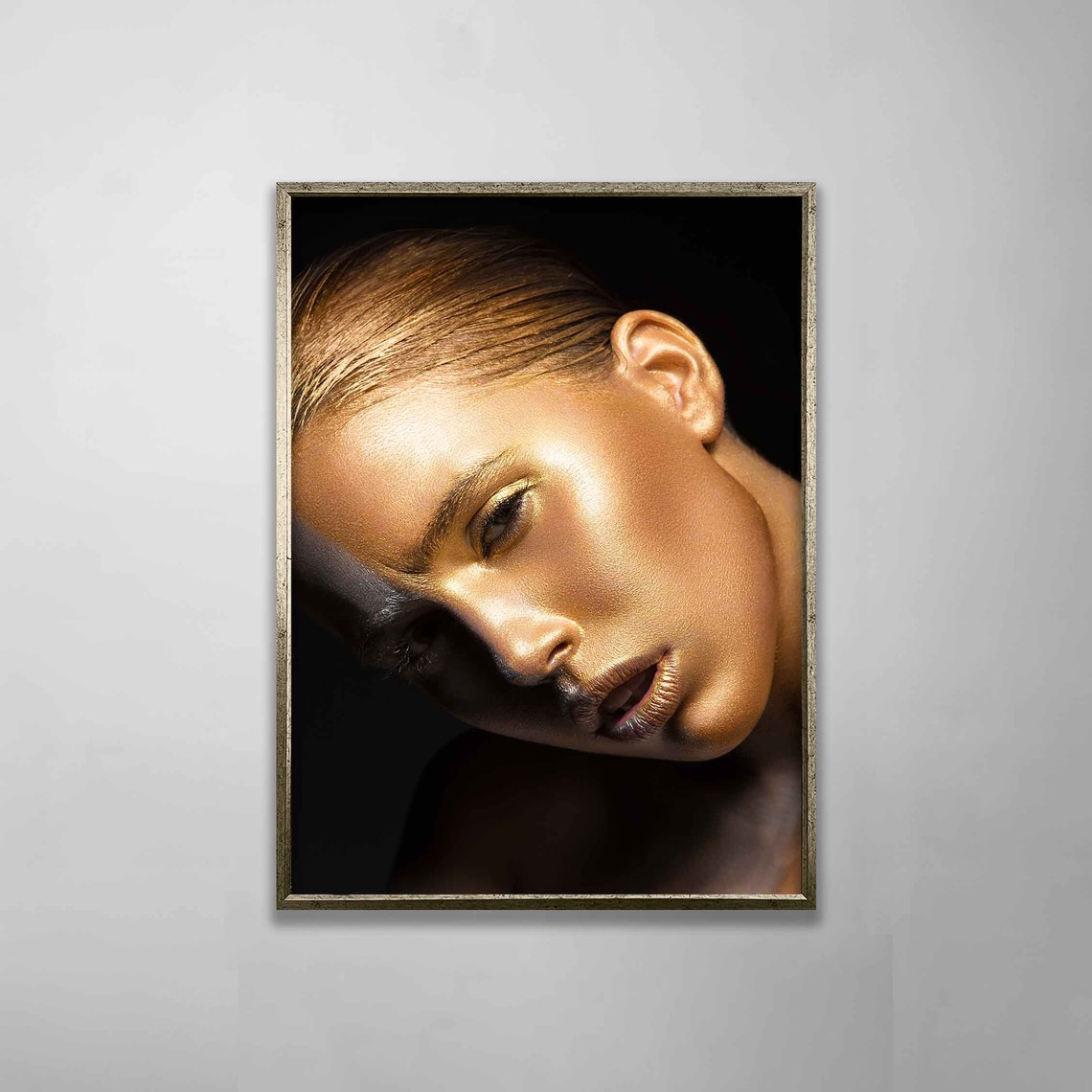 Golden Glitter Woman Portrait Beauty Glow Modern Wall Art Poster - Image 2